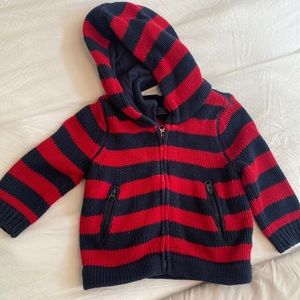 Baby gap red and blue striped knit jacket.
